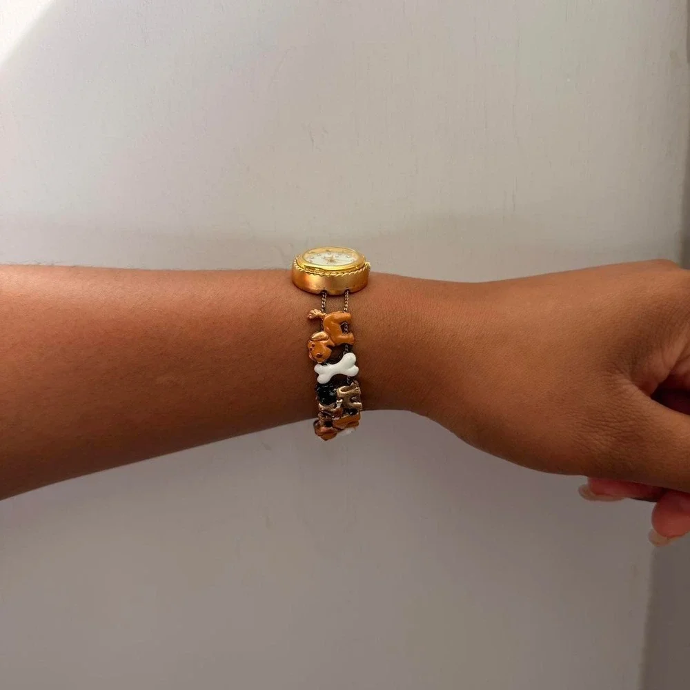 GOLD TONE JENNIE B DOG CHARM WATCH